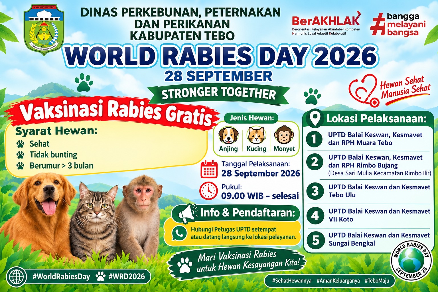 🐾 Vaksinasi Rabies Gratis dalam Rangka World Rabies Day 2026